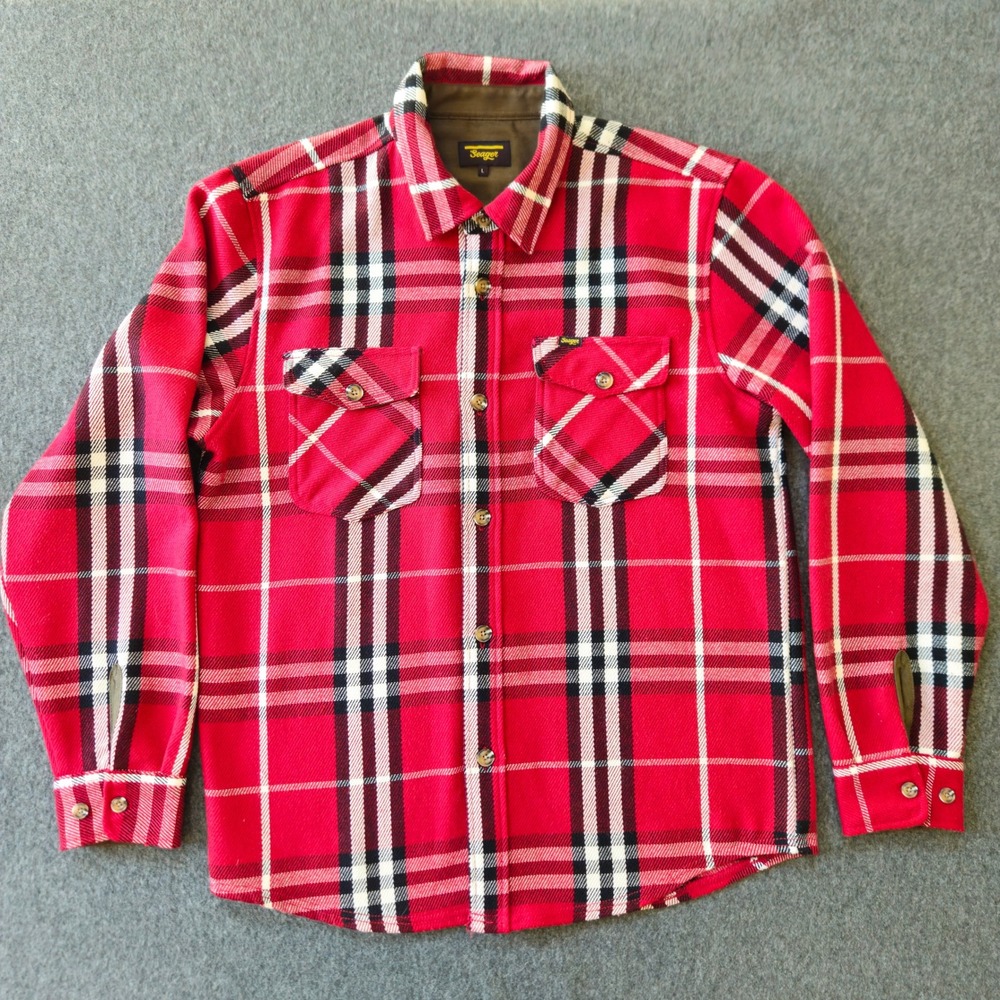 Seager Co Huckberry Red Buffalo Plaid Wool Blend Flannel Shirt Jacket‎ Large EUC